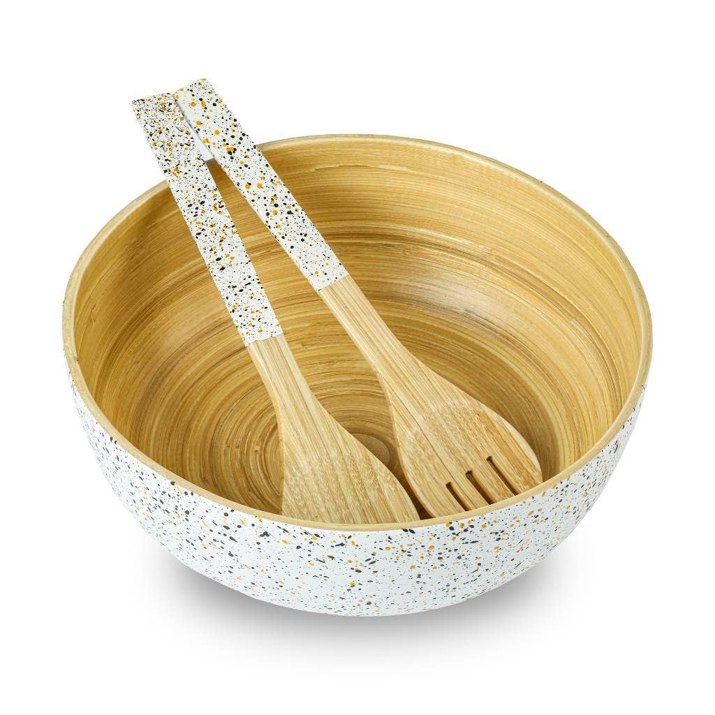 Bamboo Salad Server Set | Wooden Salad Tongs (Unboxed): Dark grey