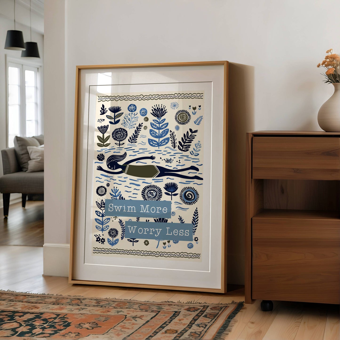 Swim Wild Folksy Print: Sky Blue / A3