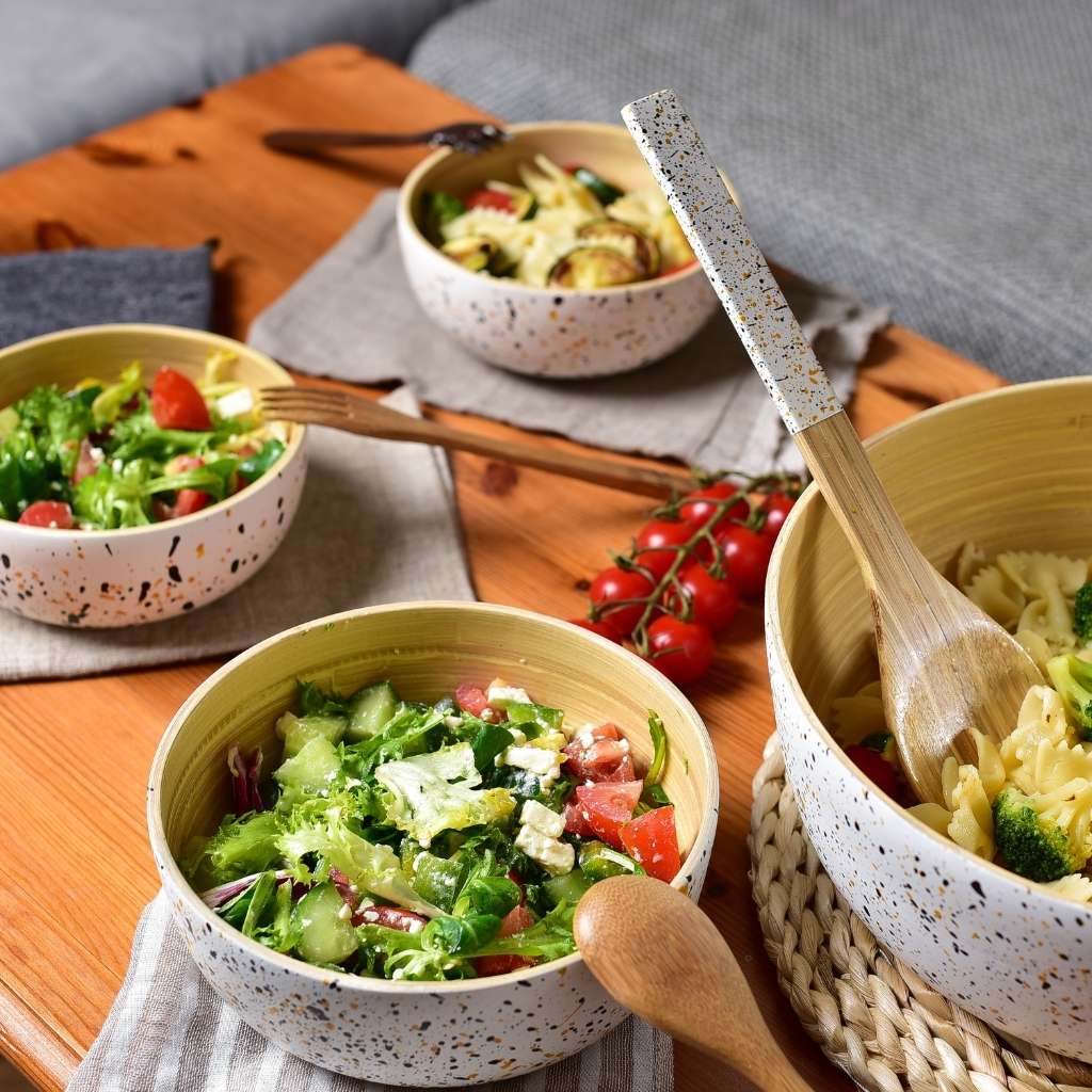Bamboo Salad Server Set | Wooden Salad Tongs (Unboxed): Dark grey