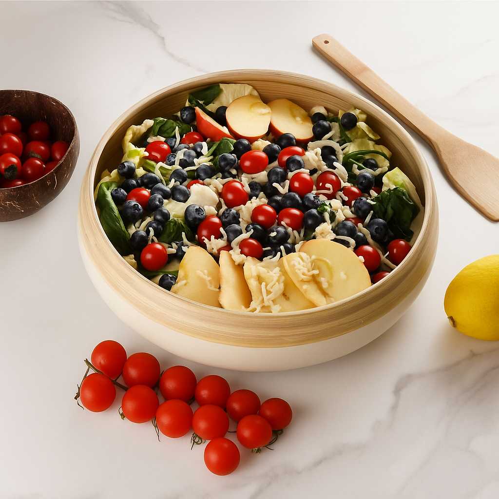Bamboo Fruit Bowl, X Large Home Decor Salad Serving Bowls: Blue
