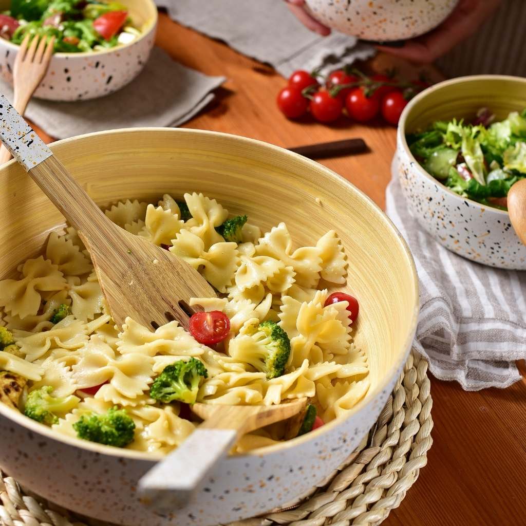 Bamboo Salad Server Set | Wooden Salad Tongs (Unboxed): Dark grey