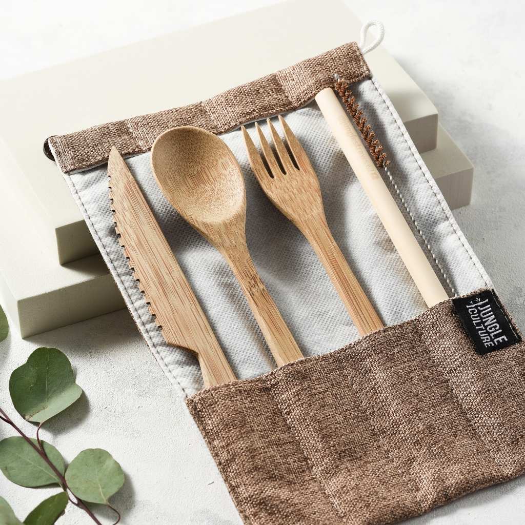 Reusable Bamboo Cutlery Set - Handmade & Eco-friendly Pack: Marine (Deep Green)