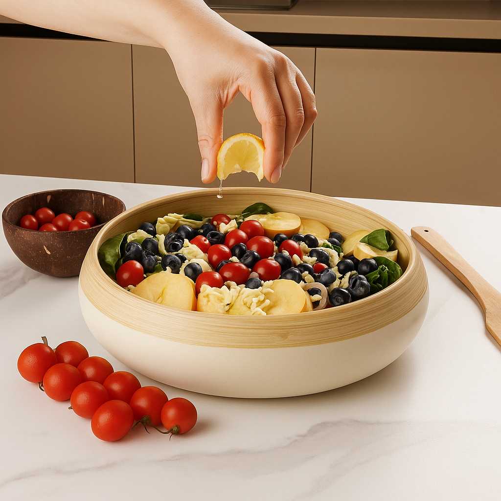 Bamboo Fruit Bowl, X Large Home Decor Salad Serving Bowls: Blue