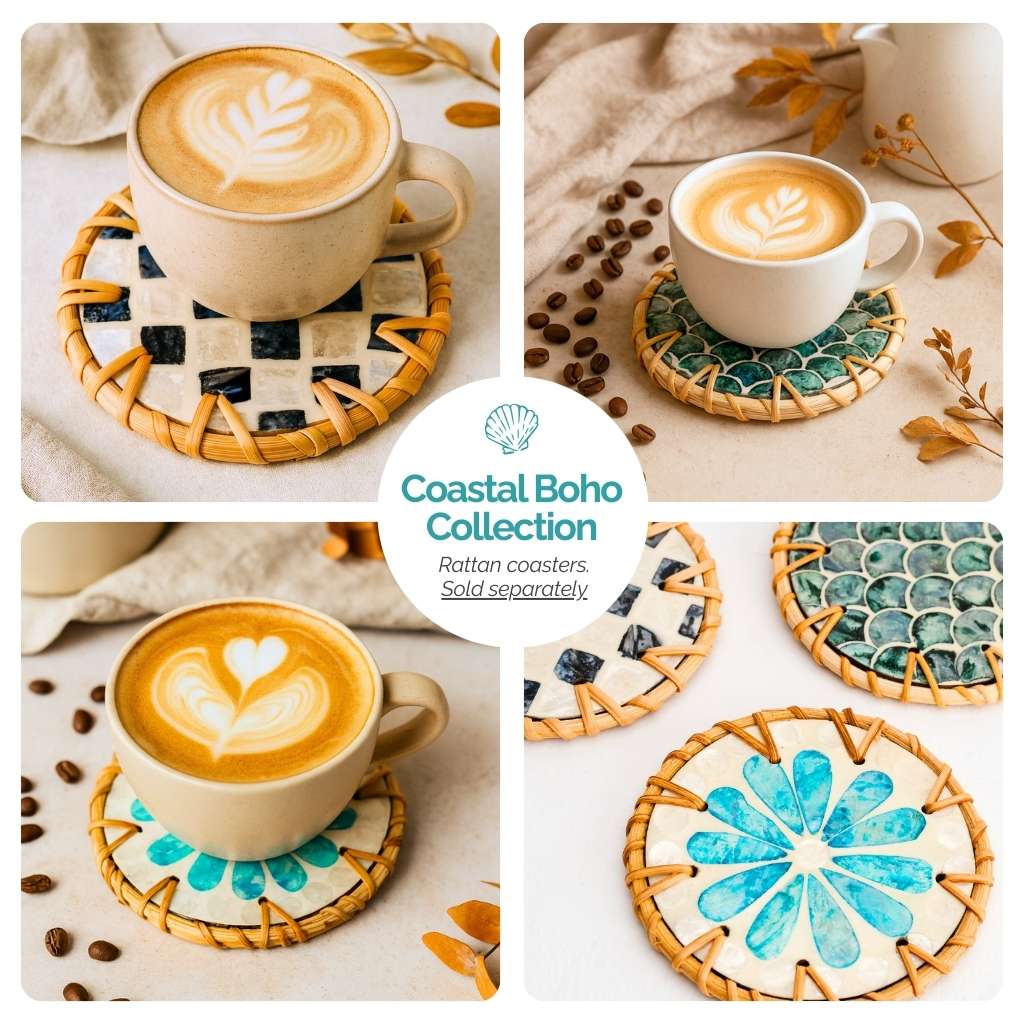 Drinks Coasters - Natural Round Kitchen Coaster (Set of 6): Cascade