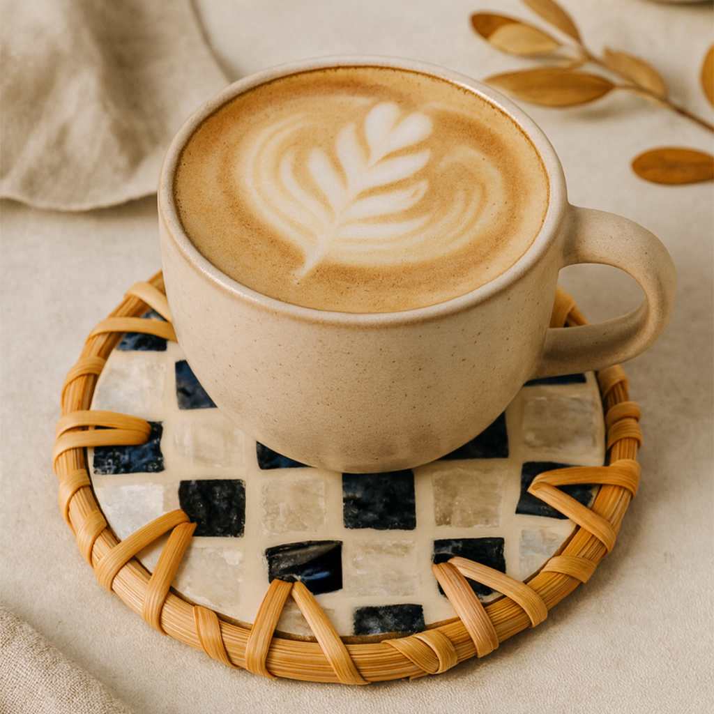 Drinks Coasters - Natural Round Kitchen Coaster (Set of 6): Cascade