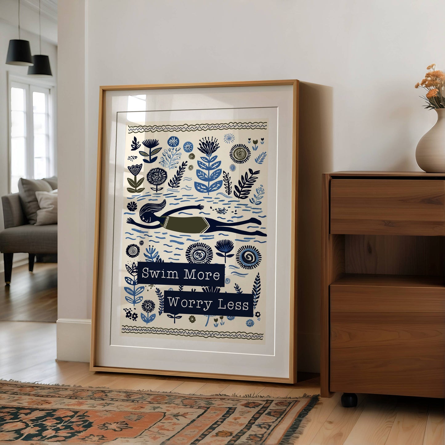 Swim Wild Folksy Print: Sky Blue / A3