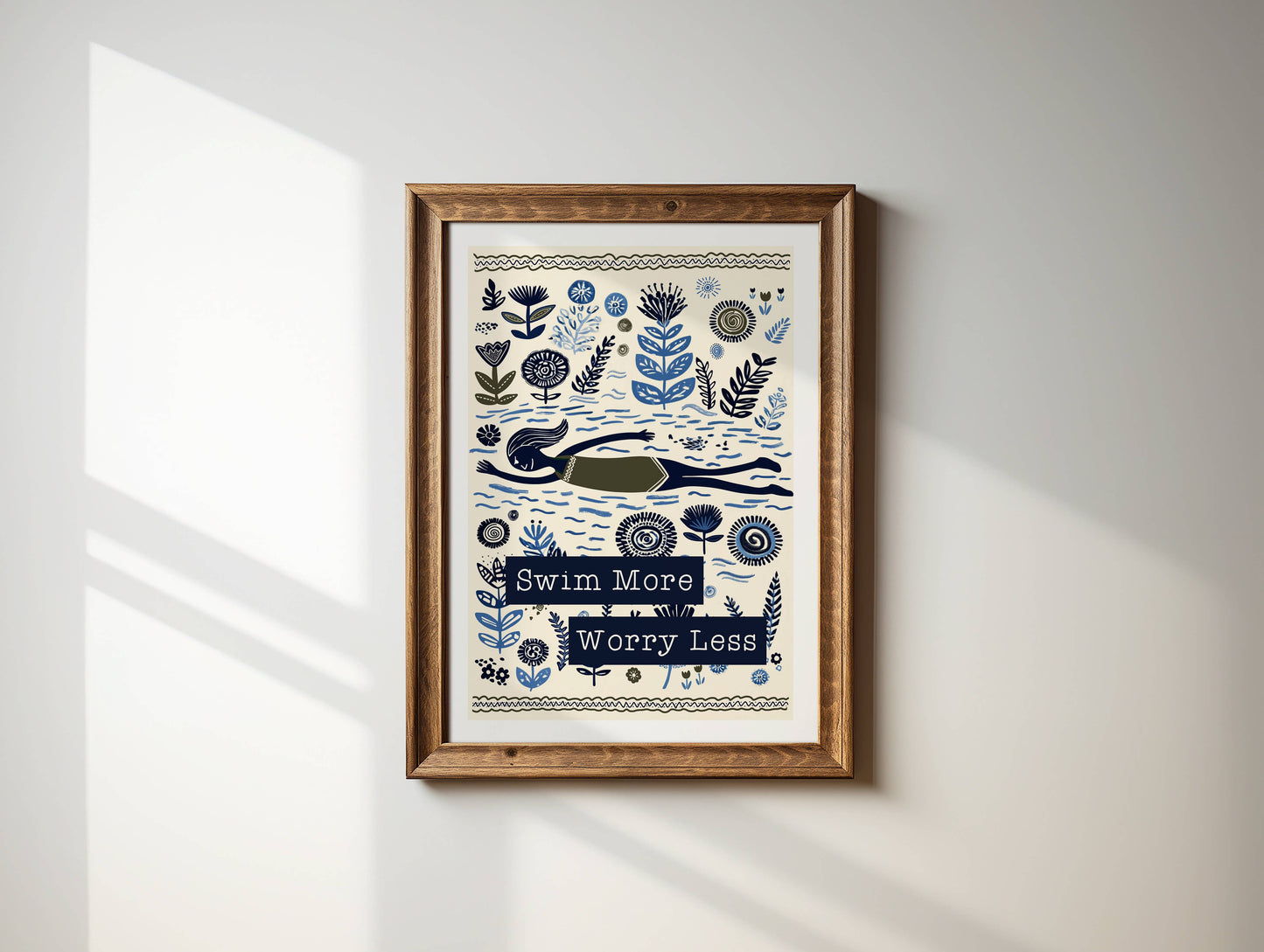 Swim Wild Folksy Print: Sky Blue / A3