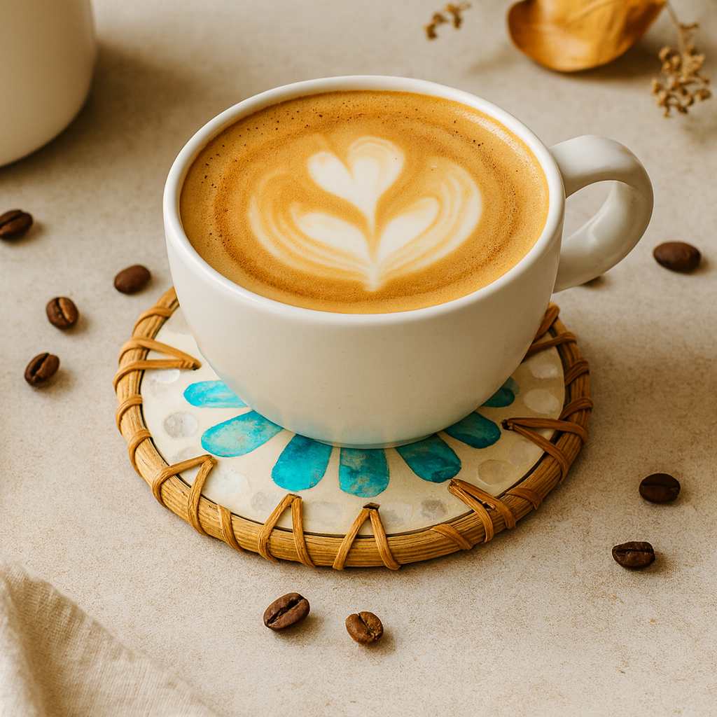 Drinks Coasters - Natural Round Kitchen Coaster (Set of 6): Cascade