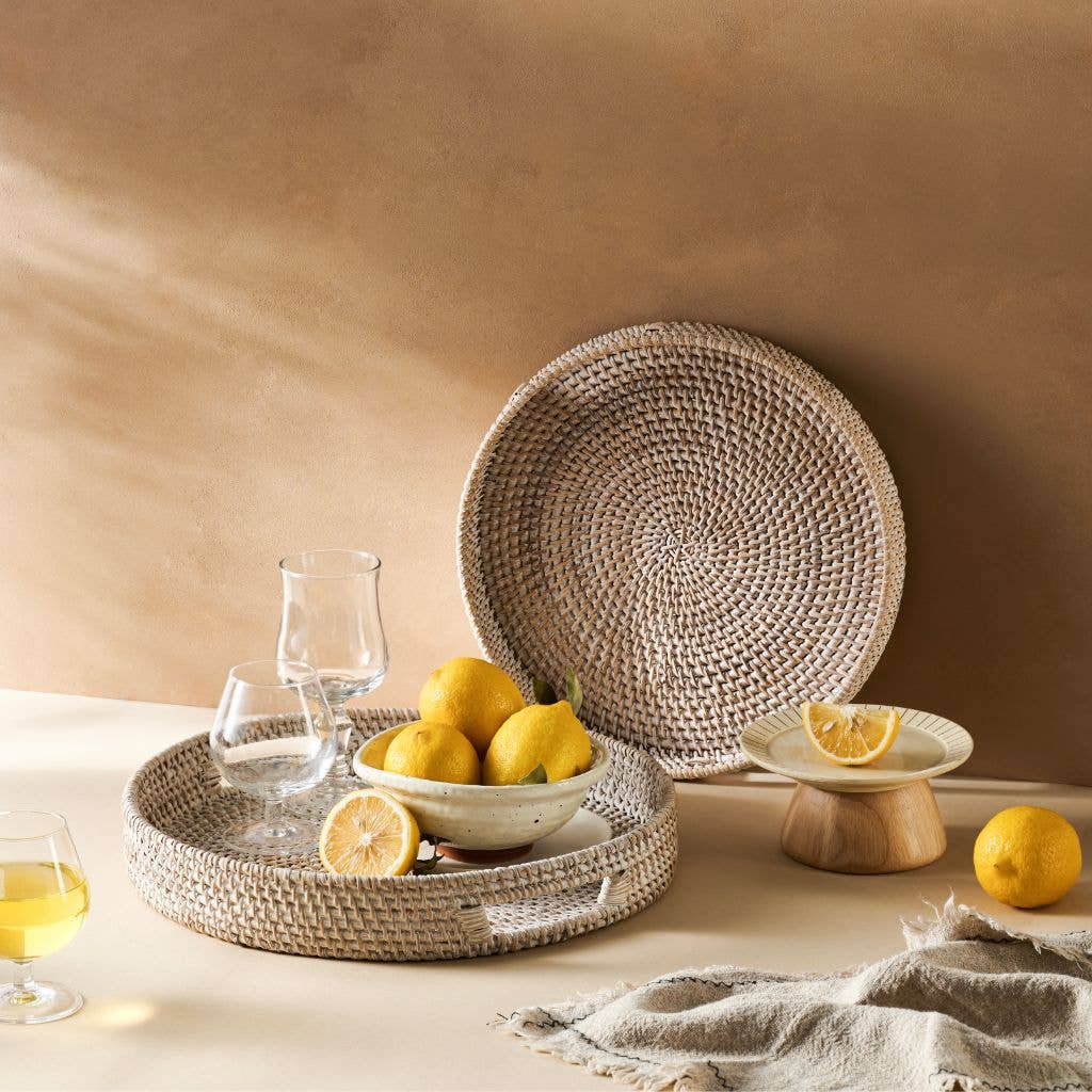 Rattan Trays - Round Hand Woven Wicker Serving Tray Decor: Natural Honey / 30cm / 12"