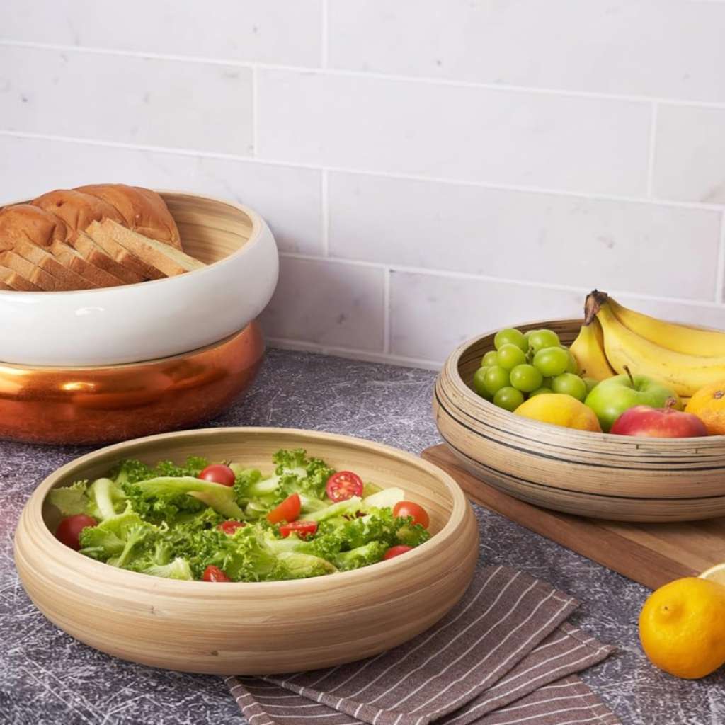 Bamboo Fruit Bowl, X Large Home Decor Salad Serving Bowls: Blue