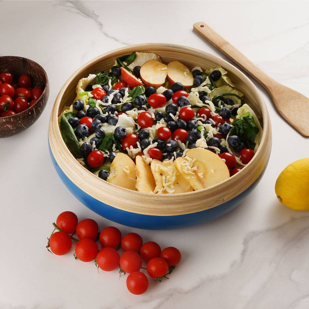 Bamboo Fruit Bowl, X Large Home Decor Salad Serving Bowls: Blue
