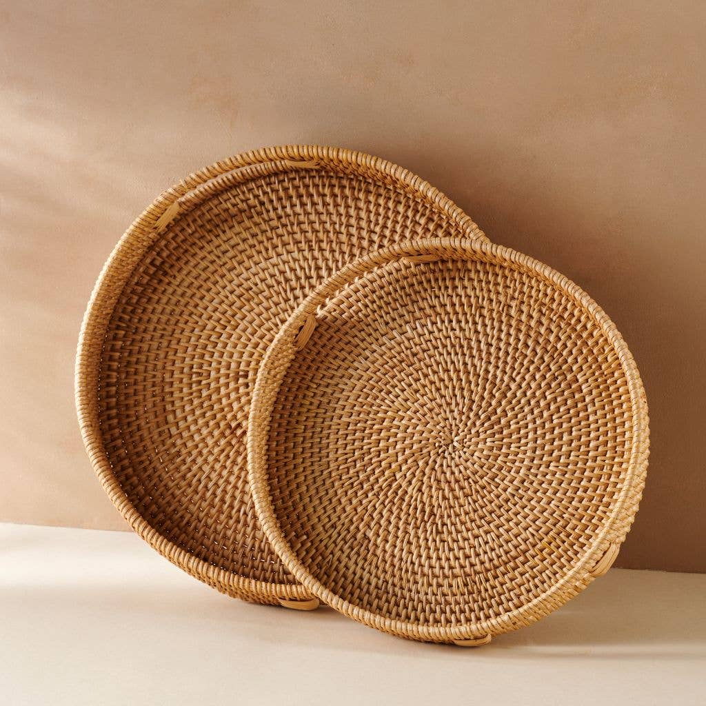 Rattan Trays - Round Hand Woven Wicker Serving Tray Decor: Natural Honey / 30cm / 12"
