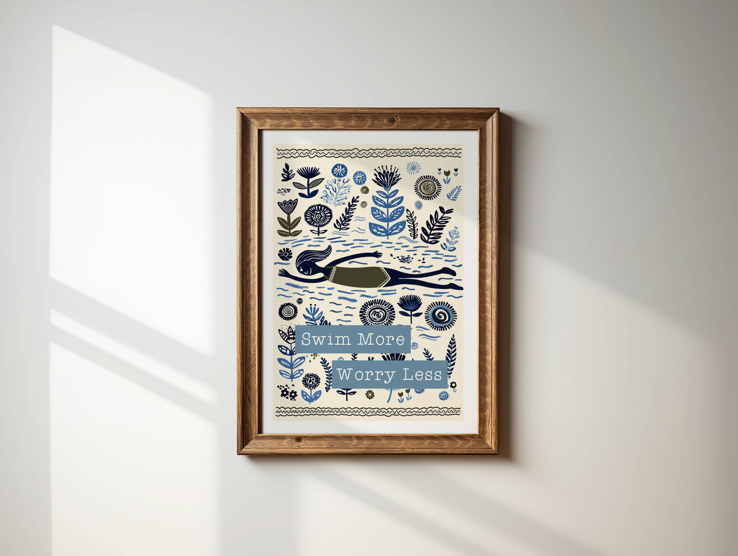 Swim Wild Folksy Print: Sky Blue / A3