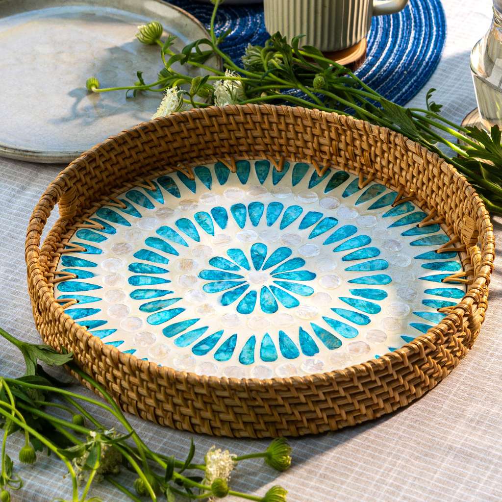 Rattan Serving Tray - Wicker Coffee Table Centerpiece Tray: 30cm / 12" / Cascade