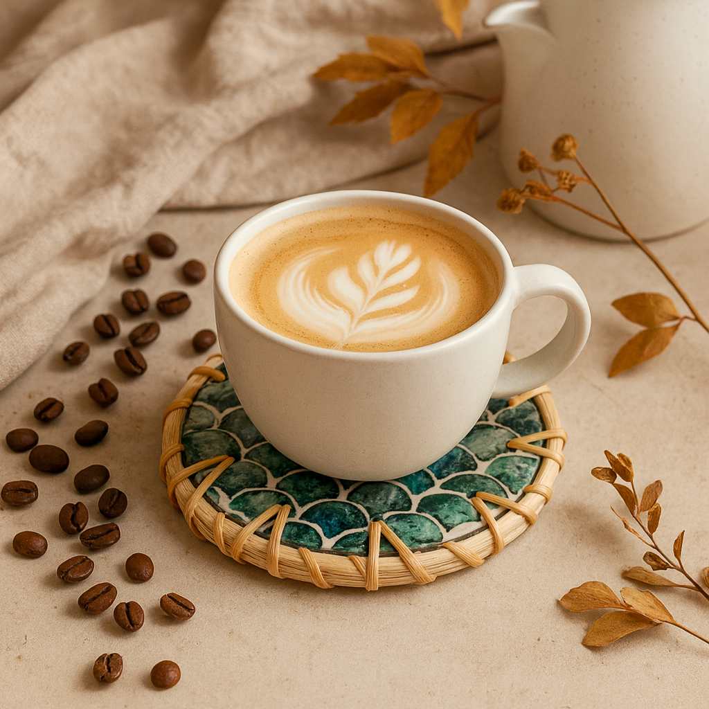 Drinks Coasters - Natural Round Kitchen Coaster (Set of 6): Cascade