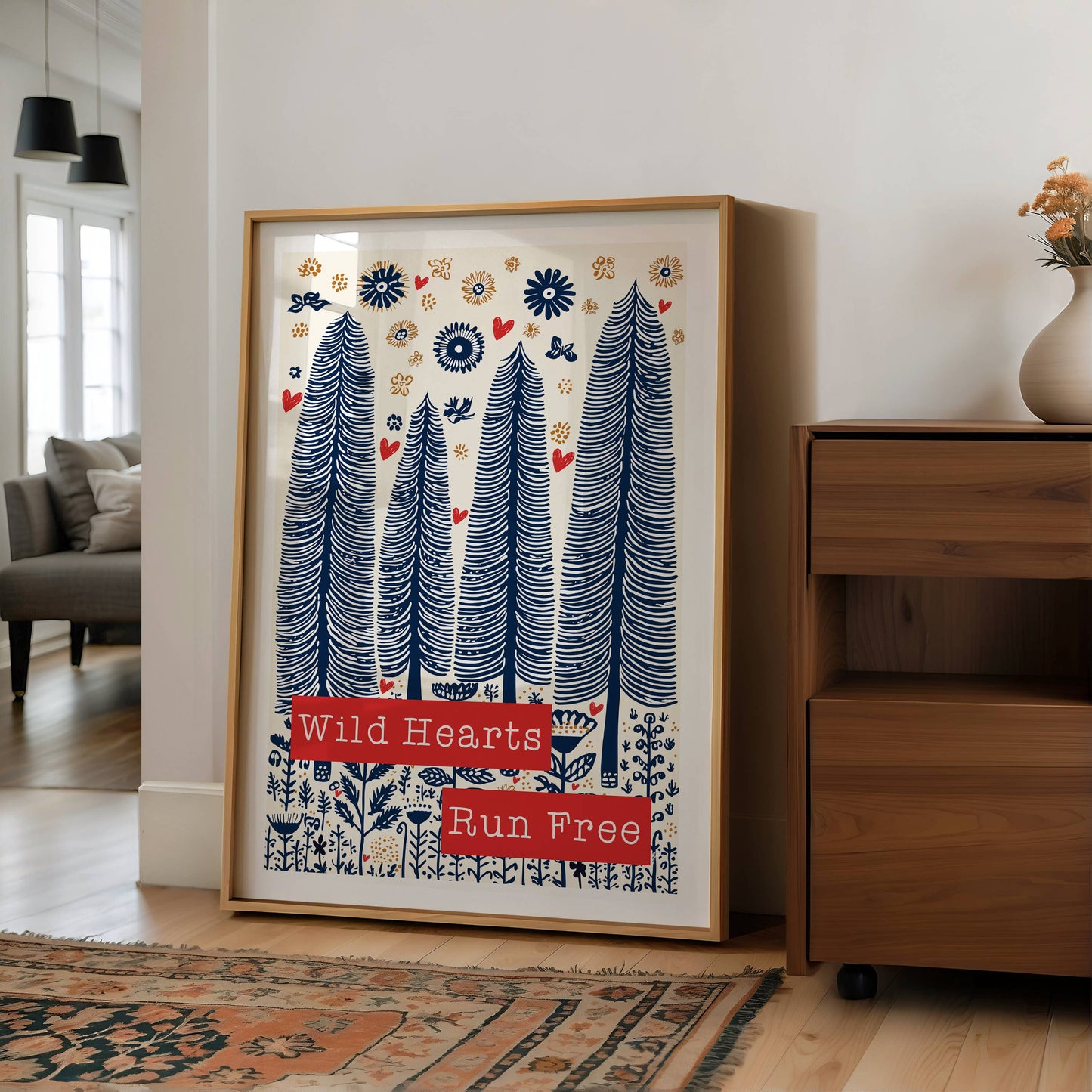 Wild Hearts Run Free Folksy Print: A3