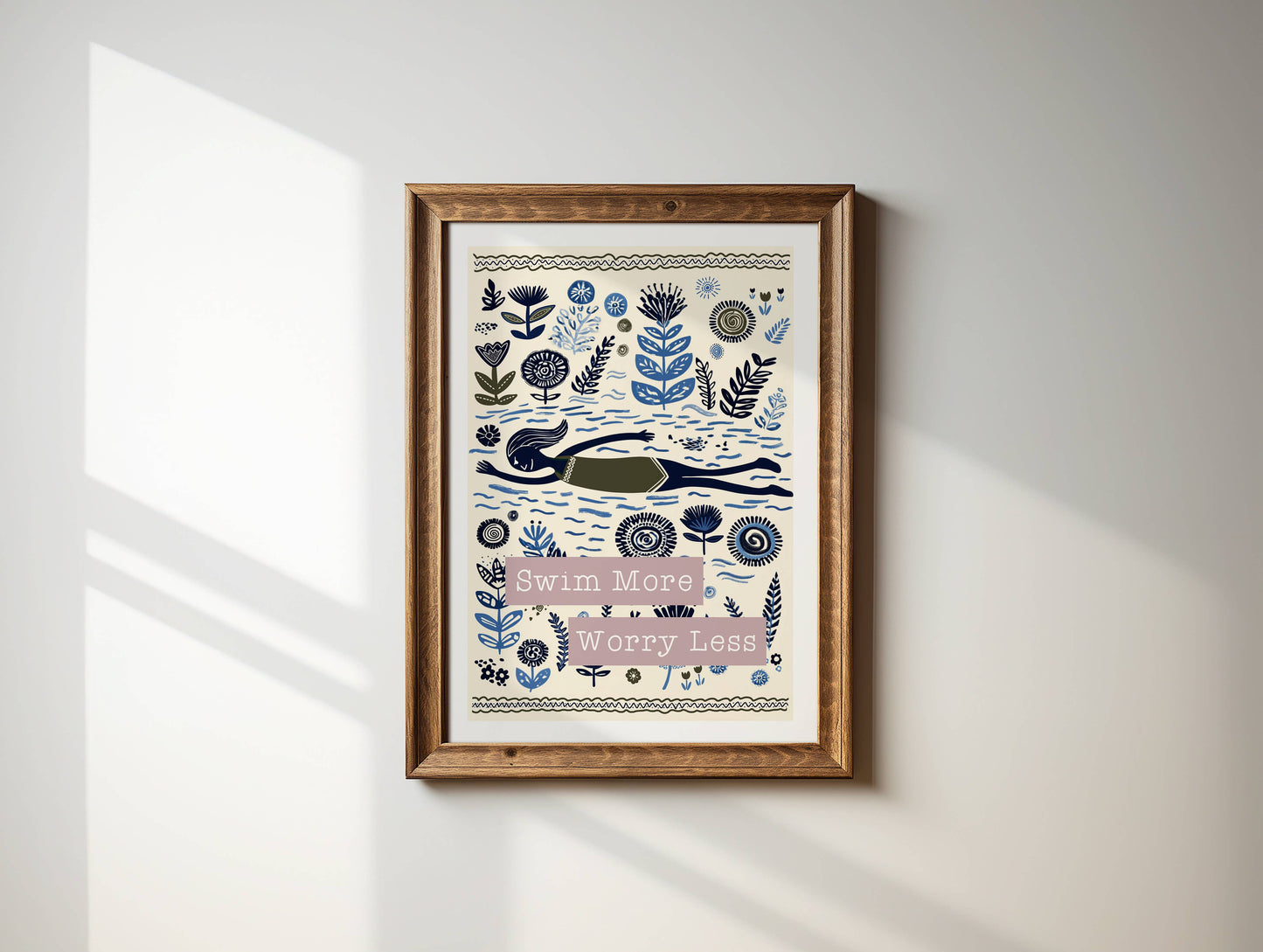Swim Wild Folksy Print: Sky Blue / A3
