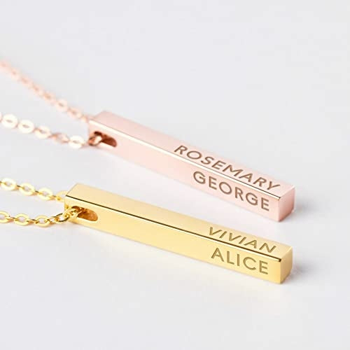 Personalised Mother Necklace, 4 Side Bar Necklace, Kids Names Necklace