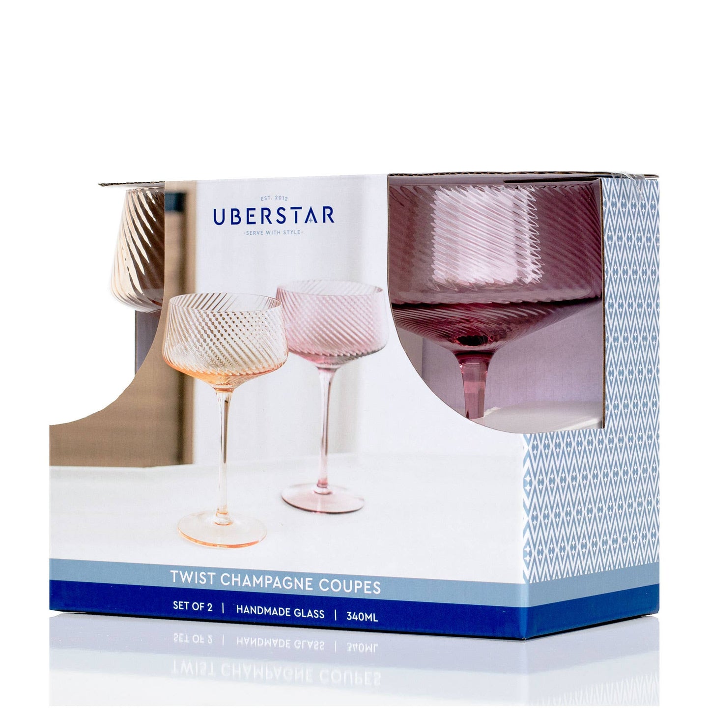 Twist Champagne Coupe Glasses - Set of 2 Pink/Peach
