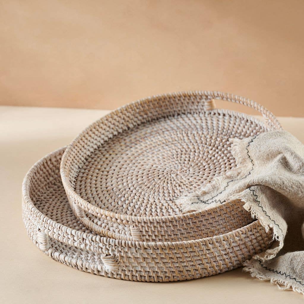 Rattan Trays - Round Hand Woven Wicker Serving Tray Decor: Natural Honey / 30cm / 12"