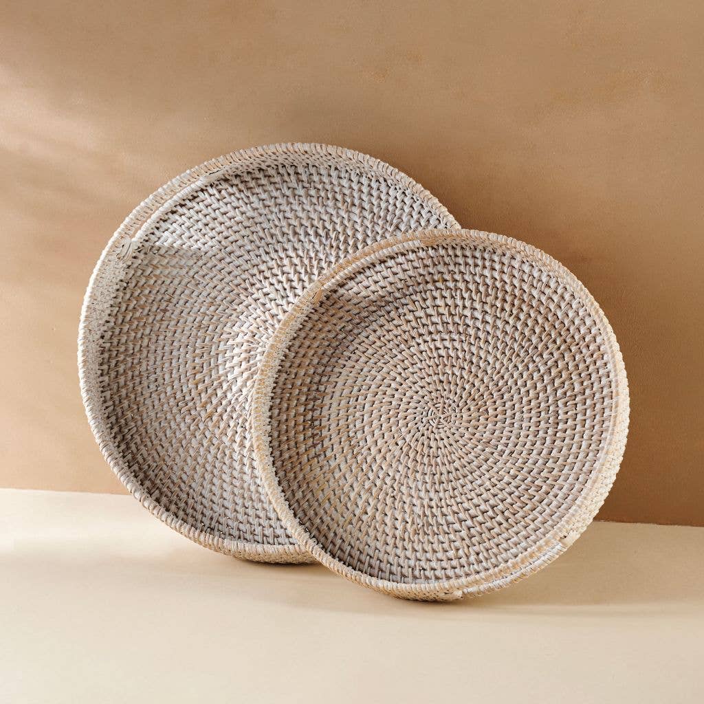 Rattan Trays - Round Hand Woven Wicker Serving Tray Decor: Natural Honey / 30cm / 12"