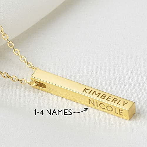 Personalised Mother Necklace, 4 Side Bar Necklace, Kids Names Necklace