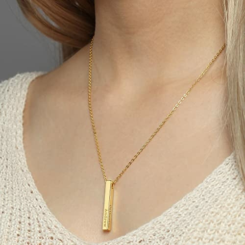 Personalised Mother Necklace, 4 Side Bar Necklace, Kids Names Necklace