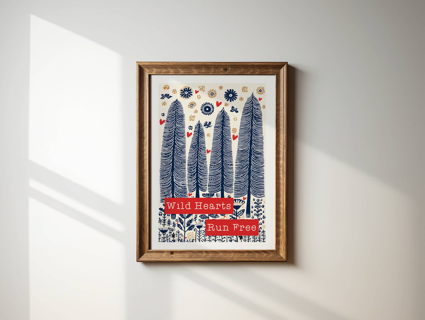 Wild Hearts Run Free Folksy Print: A3