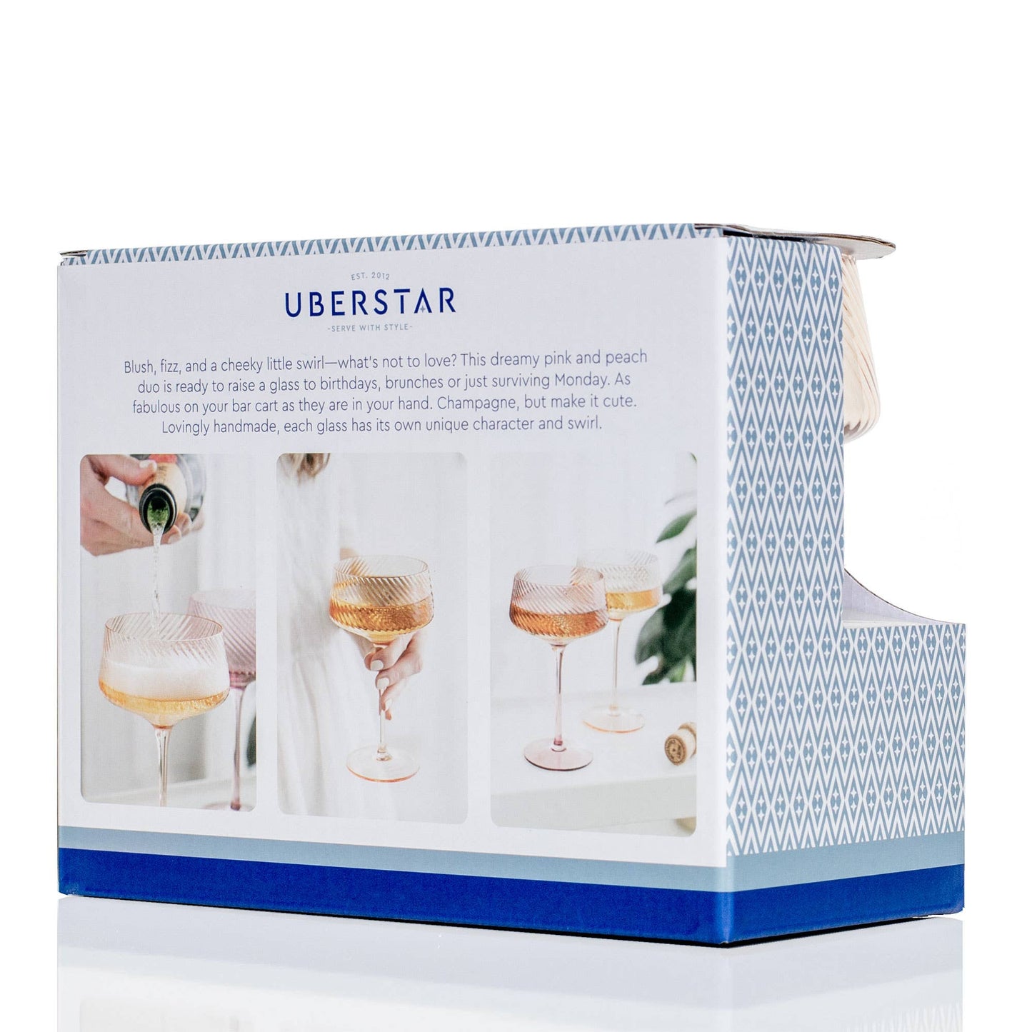 Twist Champagne Coupe Glasses - Set of 2 Pink/Peach