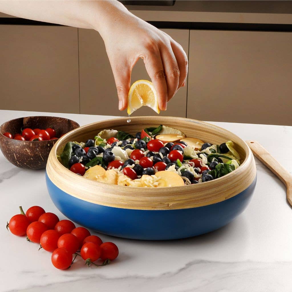 Bamboo Fruit Bowl, X Large Home Decor Salad Serving Bowls: Blue