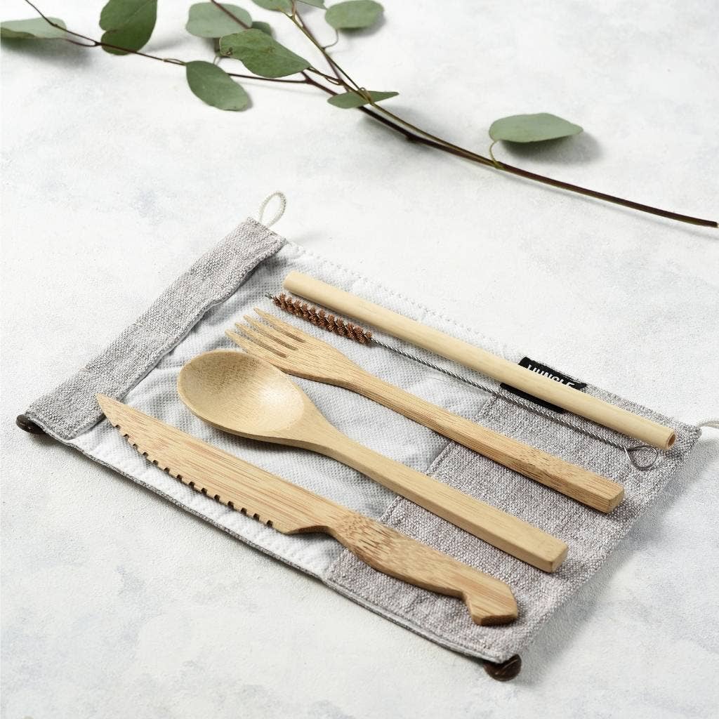 Reusable Bamboo Cutlery Set - Handmade & Eco-friendly Pack: Marine (Deep Green)