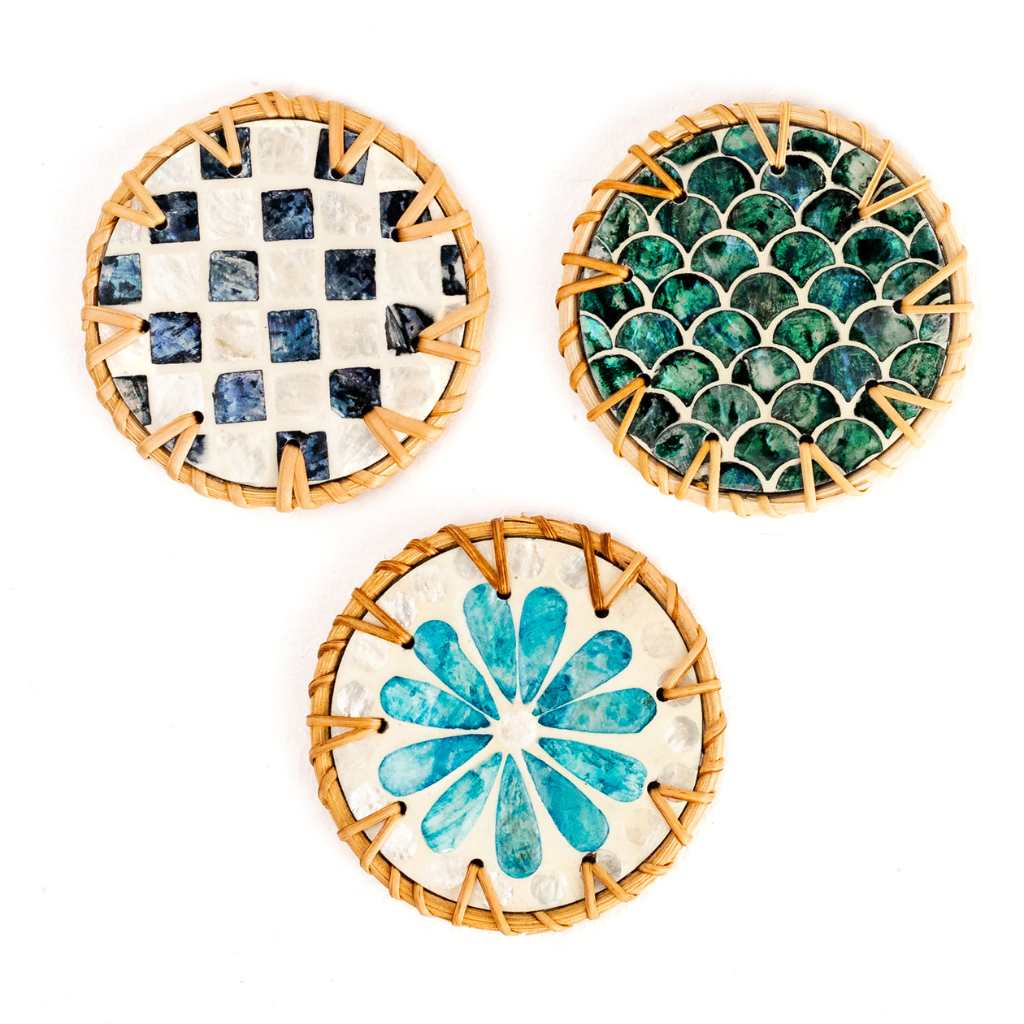 Drinks Coasters - Natural Round Kitchen Coaster (Set of 6): Cascade