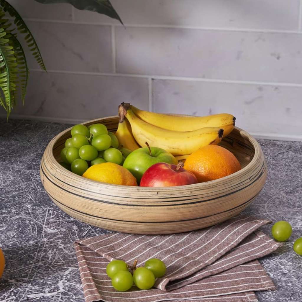 Bamboo Fruit Bowl, X Large Home Decor Salad Serving Bowls: Blue