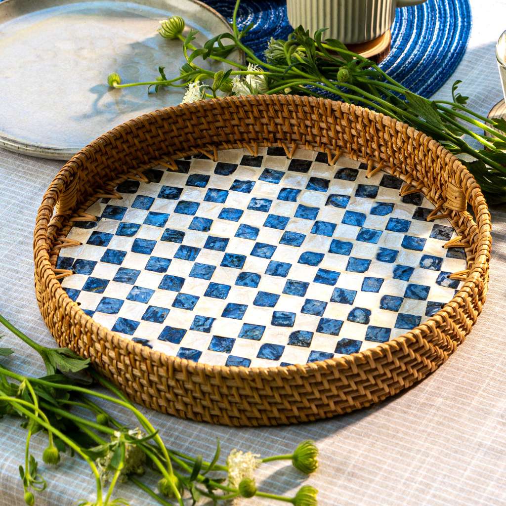 Rattan Serving Tray - Wicker Coffee Table Centerpiece Tray: 30cm / 12" / Cascade