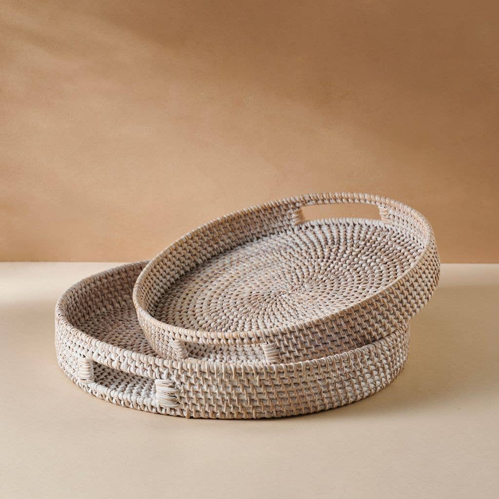 Rattan Trays - Round Hand Woven Wicker Serving Tray Decor: Natural Honey / 30cm / 12"