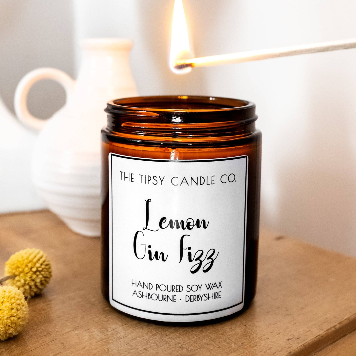 Lemon Gin Fizz candle: 180ml Amber Glass Jar