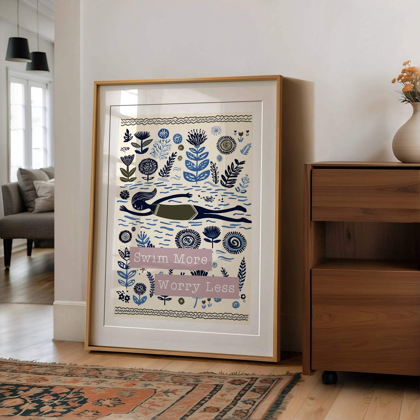 Swim Wild Folksy Print: Sky Blue / A3