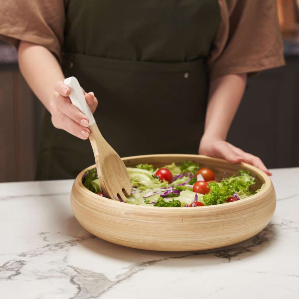 Bamboo Fruit Bowl, X Large Home Decor Salad Serving Bowls: Blue