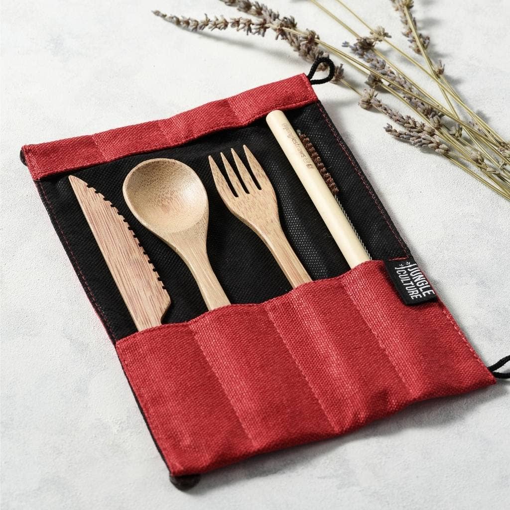 Reusable Bamboo Cutlery Set - Handmade & Eco-friendly Pack: Marine (Deep Green)