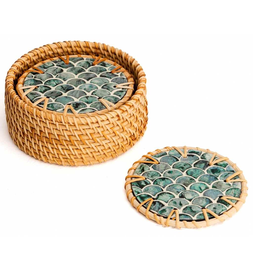 Drinks Coasters - Natural Round Kitchen Coaster (Set of 6): Cascade