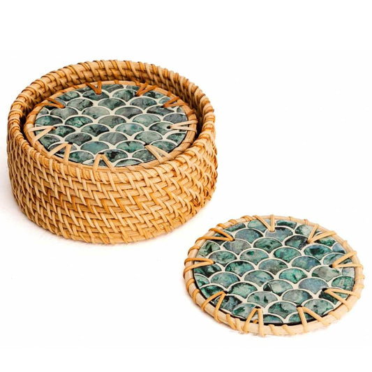Drinks Coasters - Natural Round Kitchen Coaster (Set of 6): Cascade