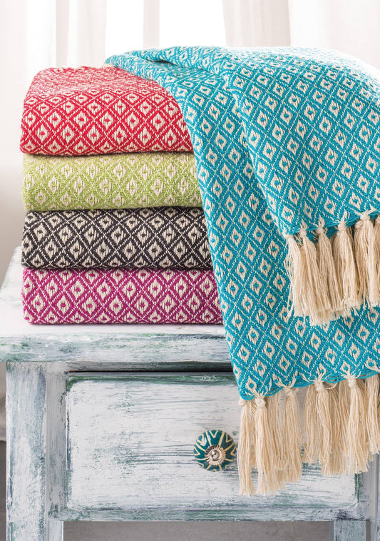 Diamond Weave Cotton Handloom Throw: Turquoise(TQ)