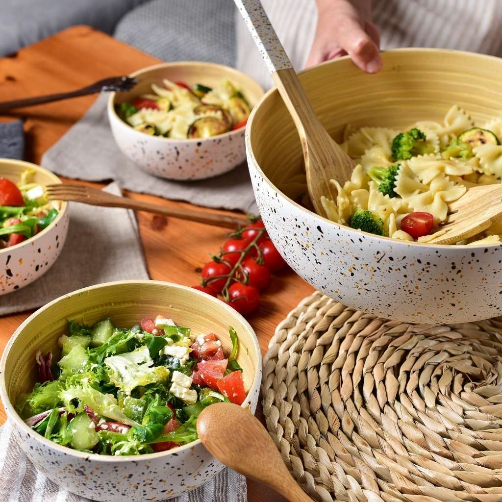 Bamboo Salad Server Set | Wooden Salad Tongs (Unboxed): Dark grey