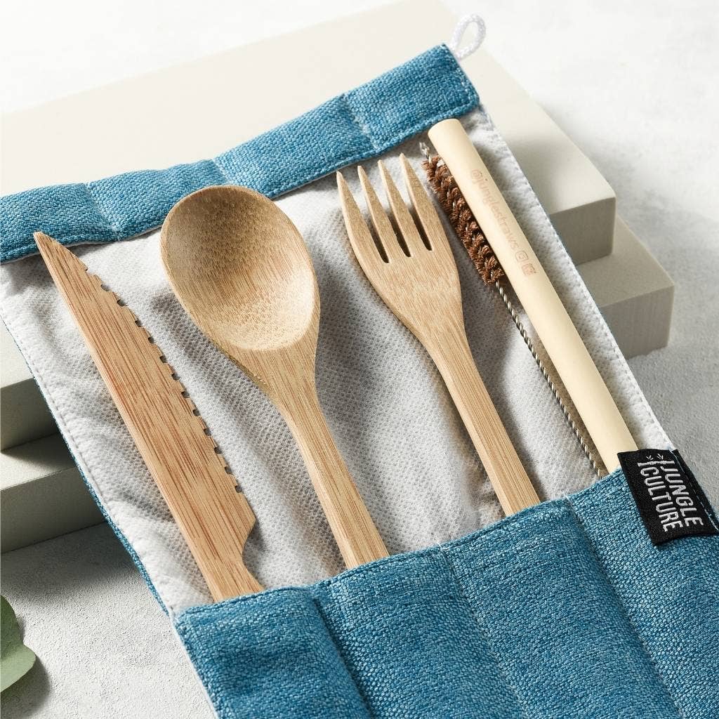 Reusable Bamboo Cutlery Set - Handmade & Eco-friendly Pack: Marine (Deep Green)