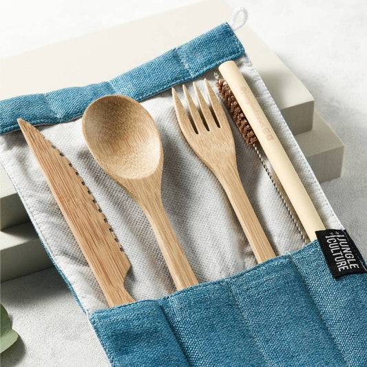 Reusable Bamboo Cutlery Set - Handmade & Eco-friendly Pack: Marine (Deep Green)