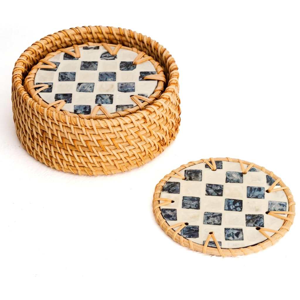 Drinks Coasters - Natural Round Kitchen Coaster (Set of 6): Cascade