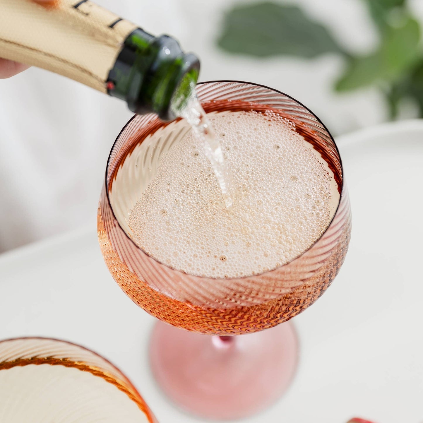 Twist Champagne Coupe Glasses - Set of 2 Pink/Peach