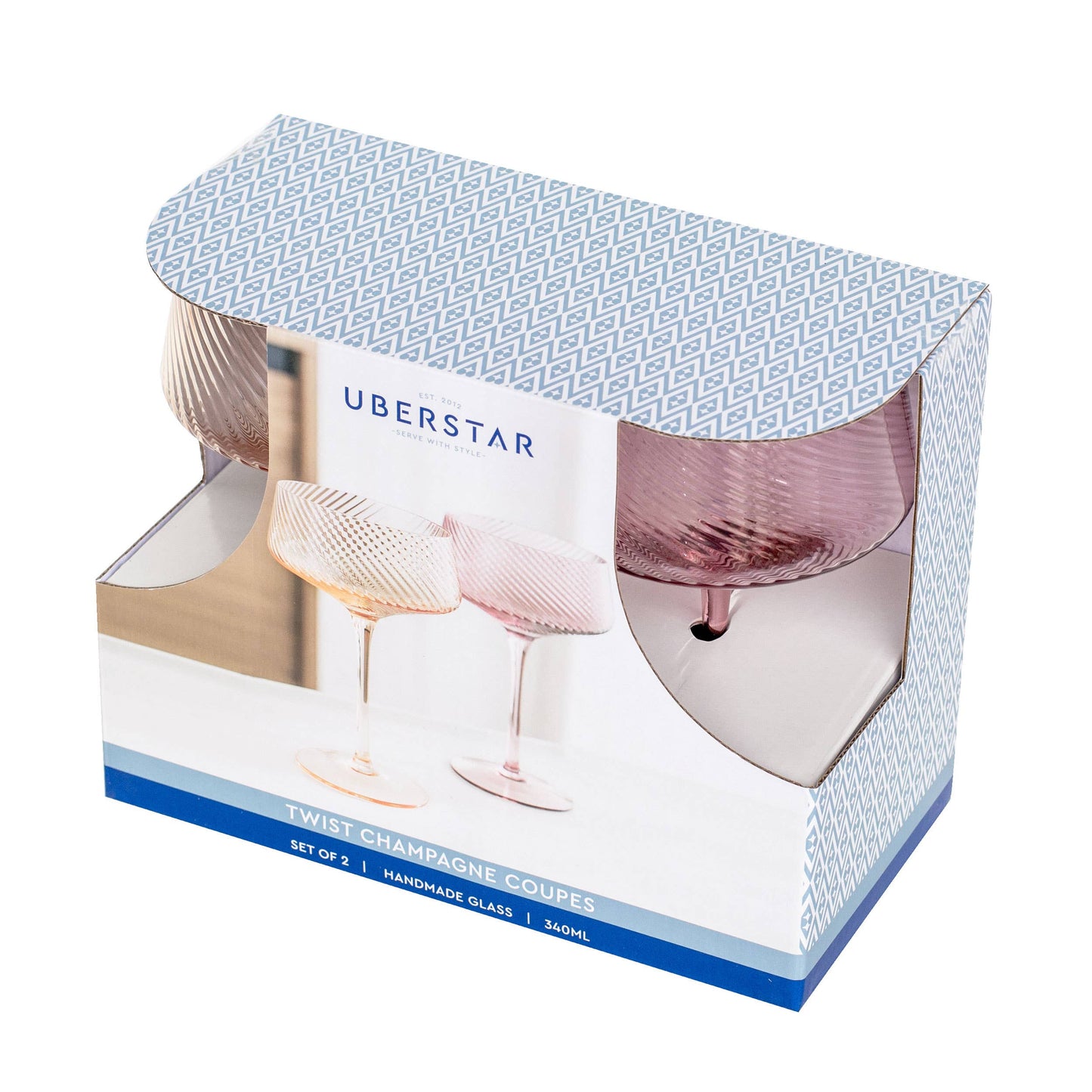 Twist Champagne Coupe Glasses - Set of 2 Pink/Peach
