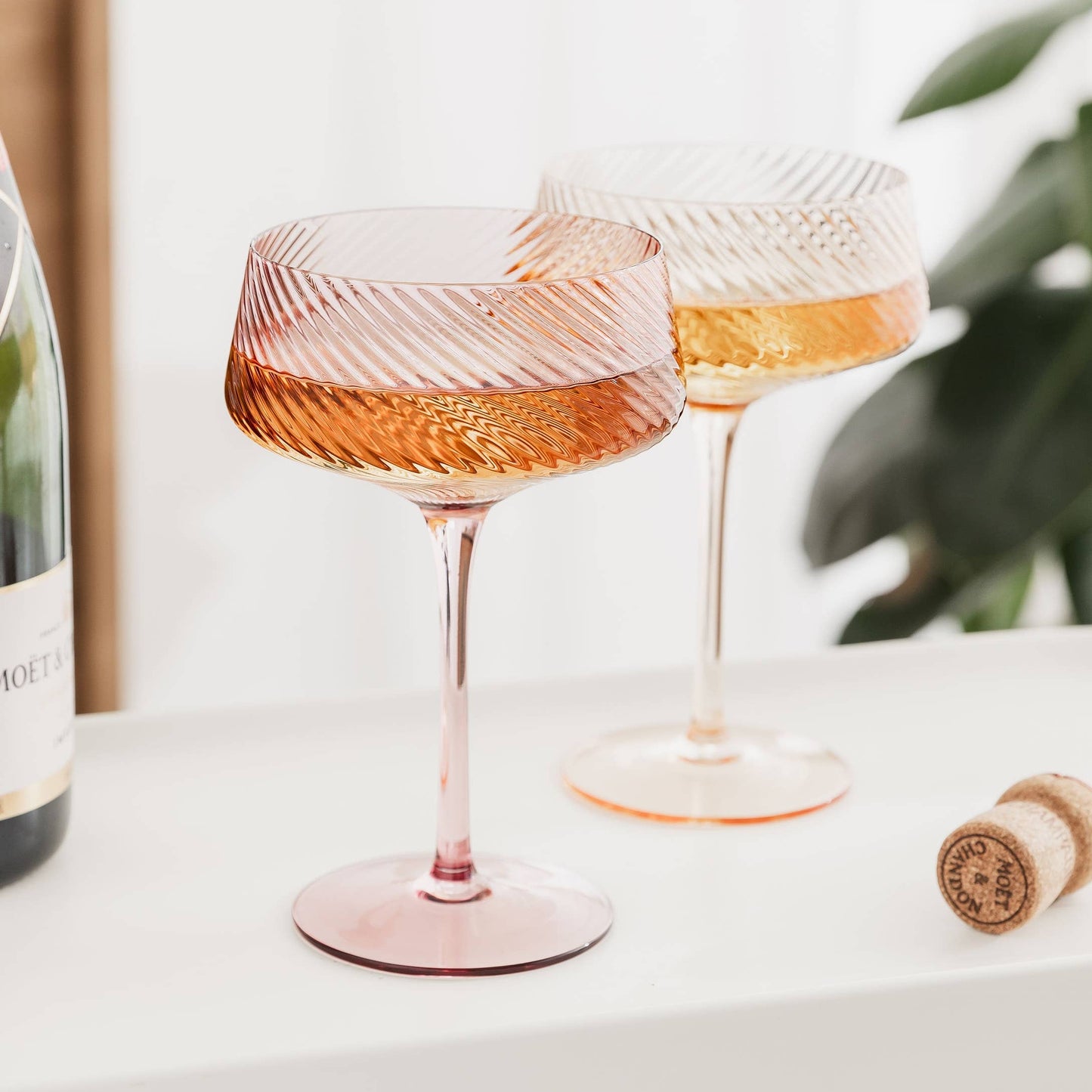 Twist Champagne Coupe Glasses - Set of 2 Pink/Peach