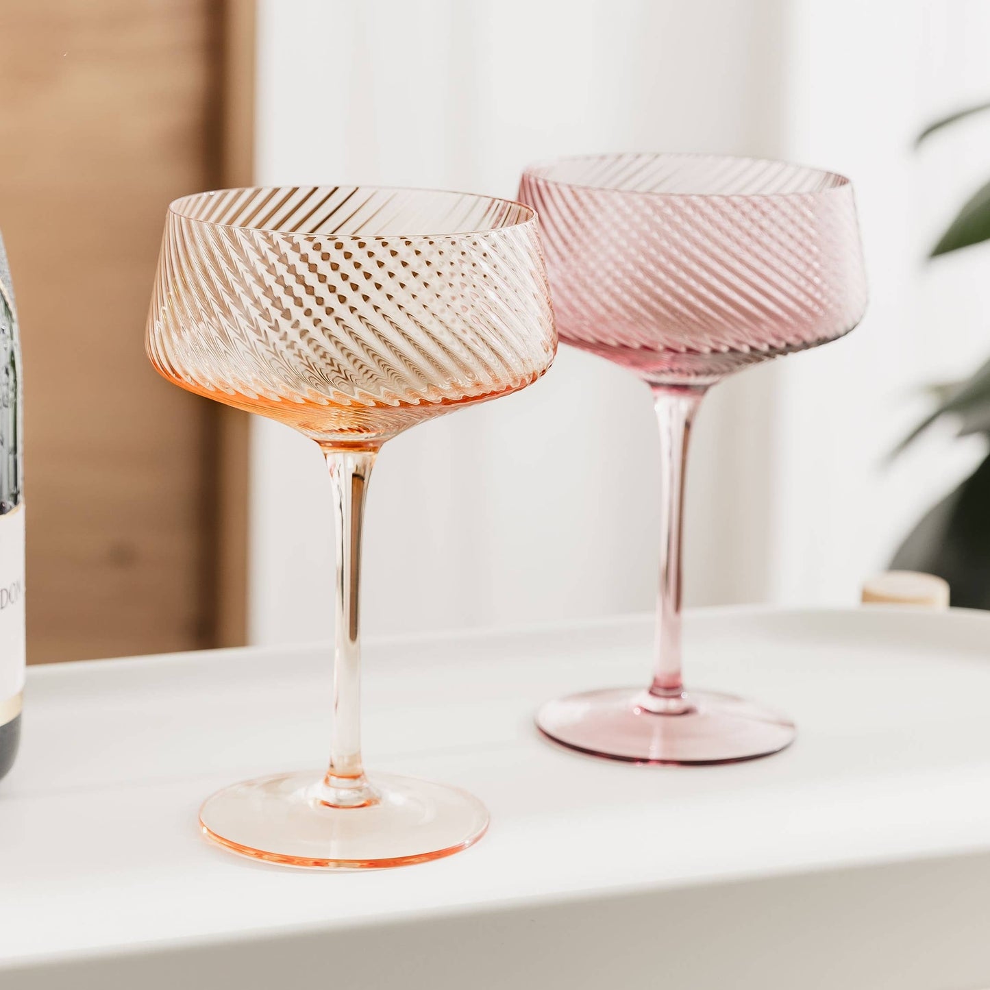 Twist Champagne Coupe Glasses - Set of 2 Pink/Peach